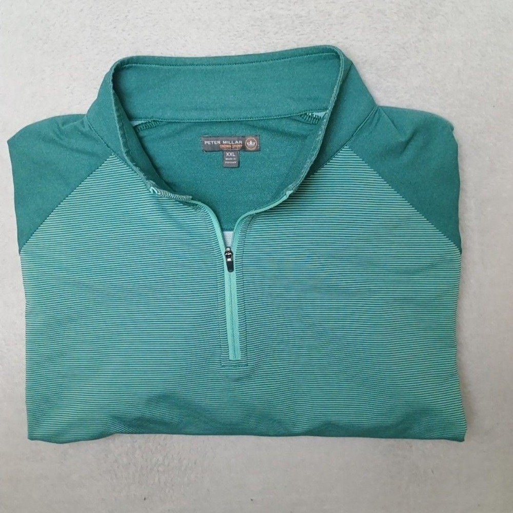 Peter Millar Pullover Mens 2XL Green Crown Sport 1/4 Zip Mock Golf MF17EK43